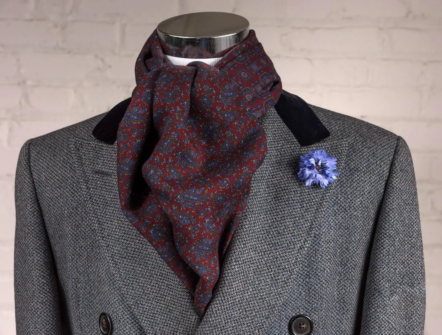 Dark Red Motif & Paisley Reversible Scarf