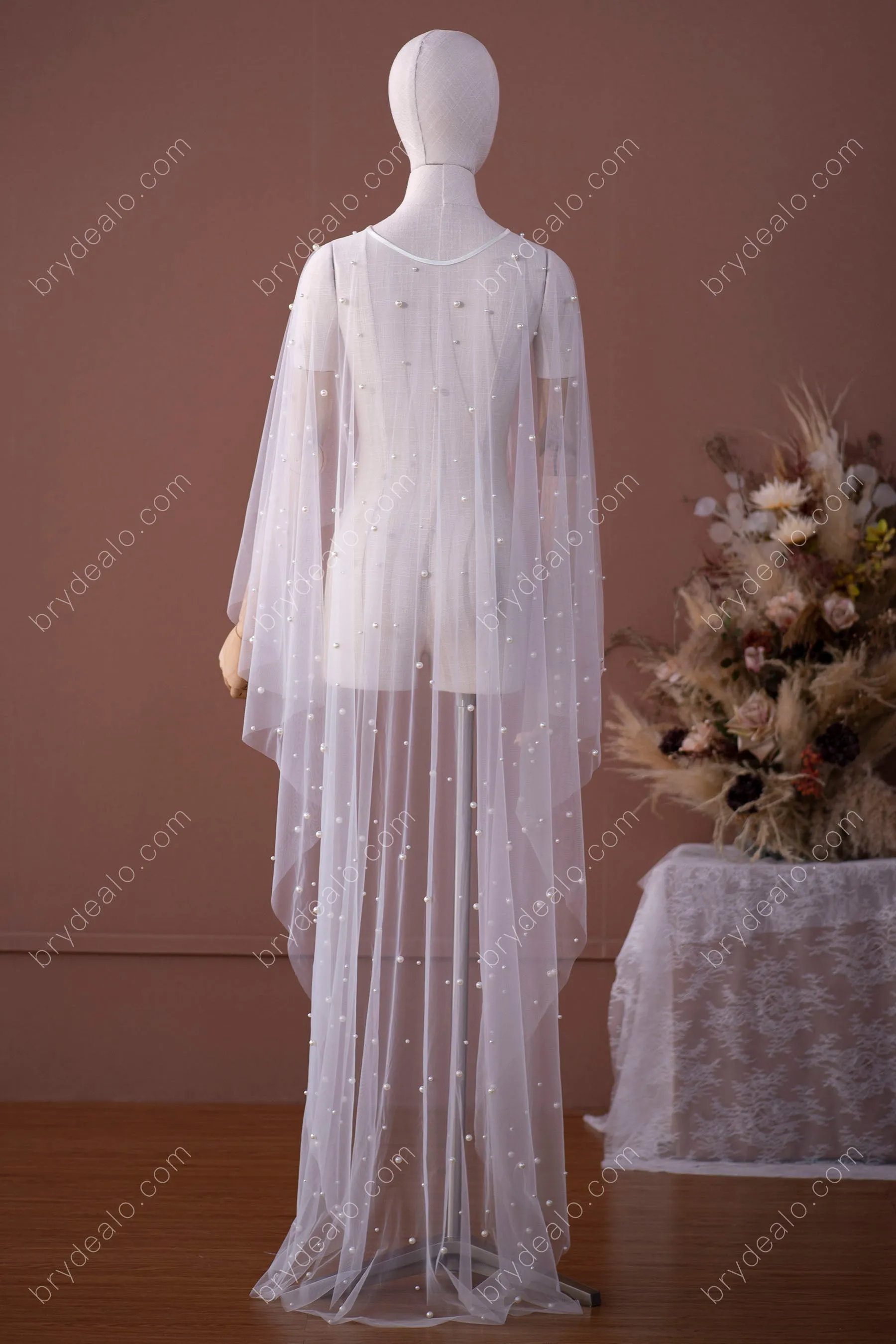 Designer Pearls Tulle High-low Bridal Cape Wedding Separates