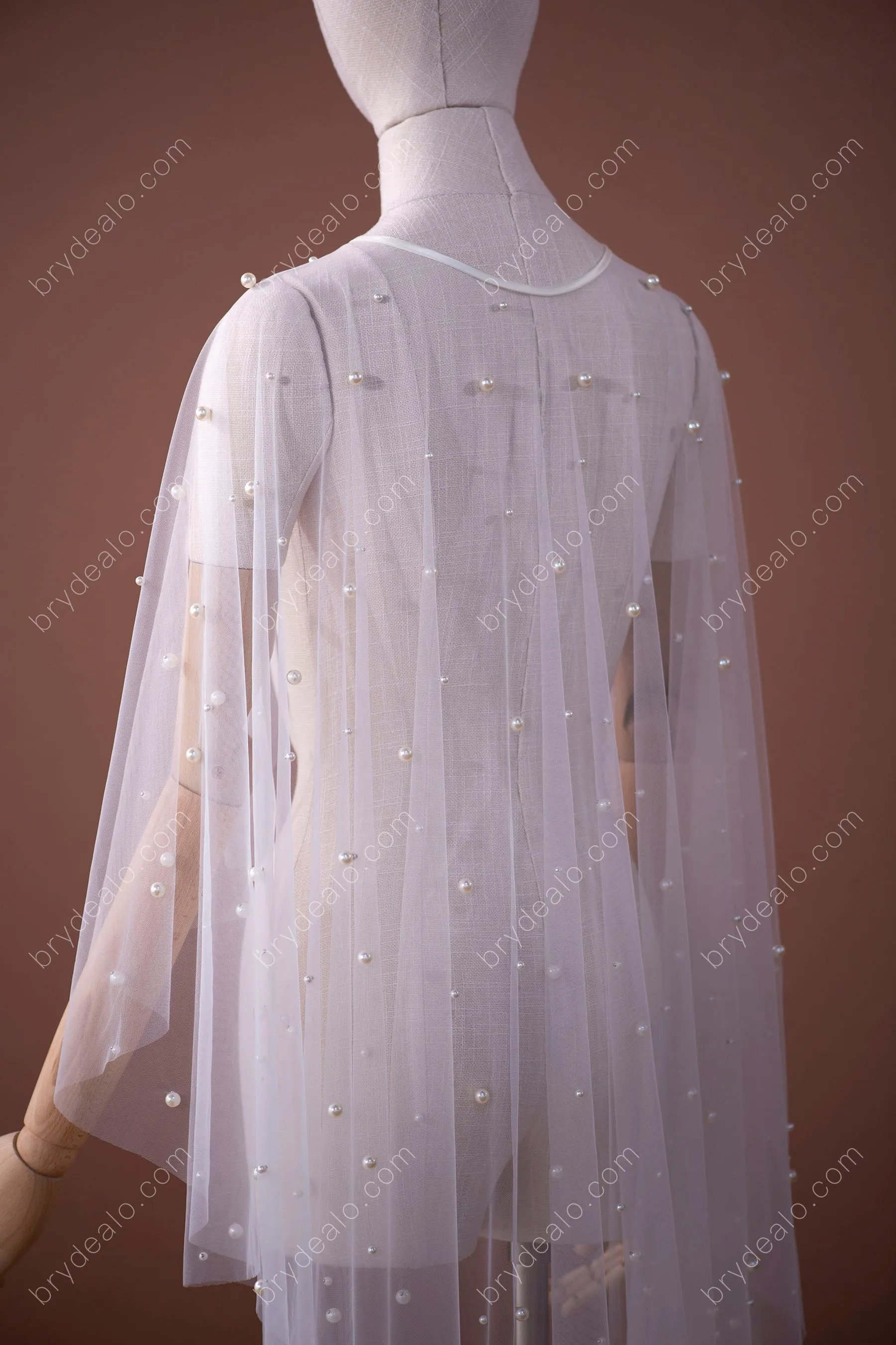 Designer Pearls Tulle High-low Bridal Cape Wedding Separates