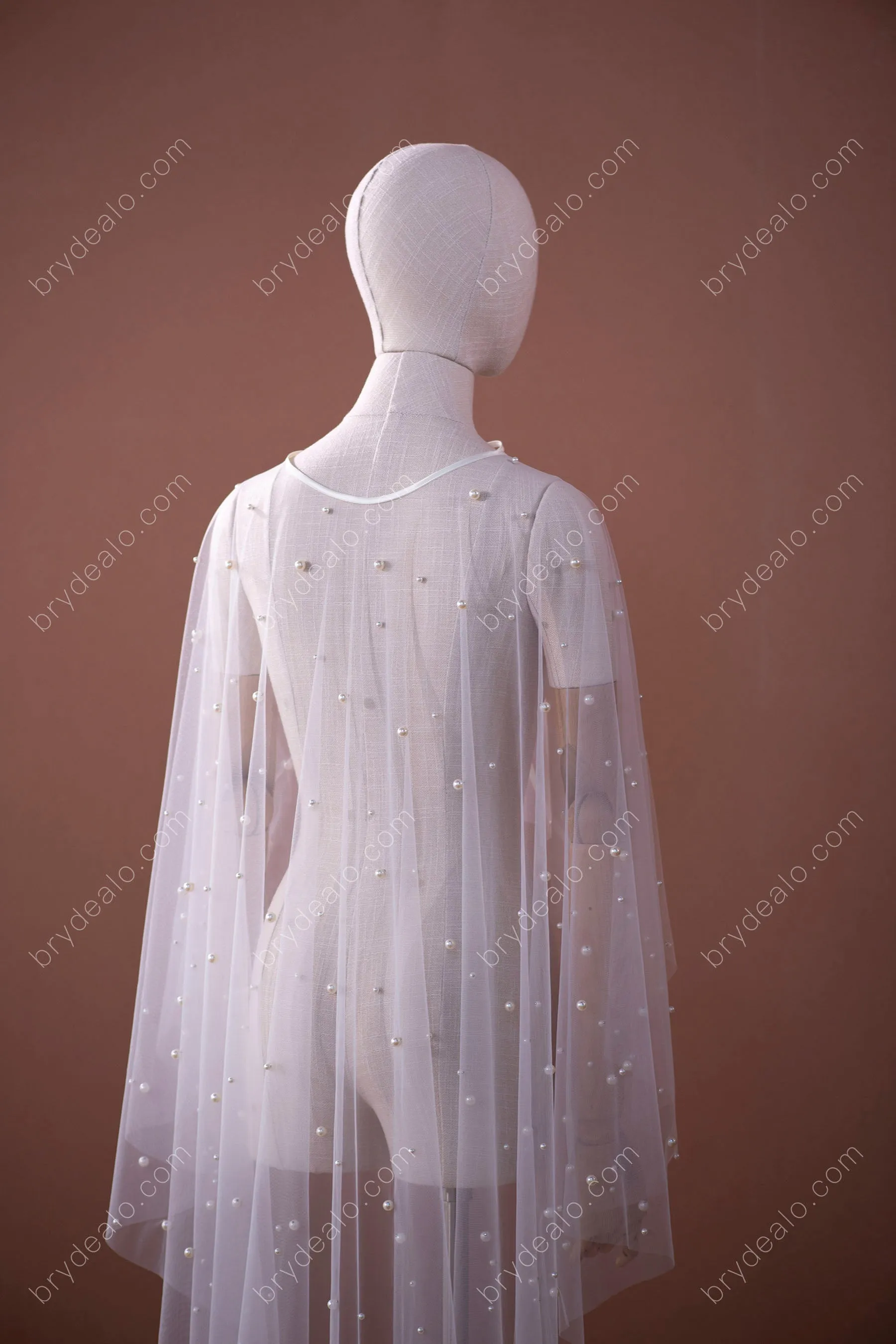 Designer Pearls Tulle High-low Bridal Cape Wedding Separates