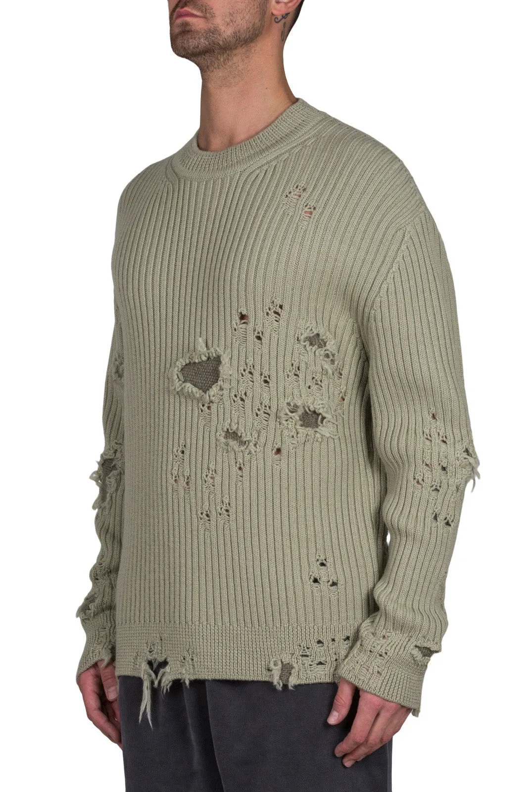 Destroyed Military Rib Sweater