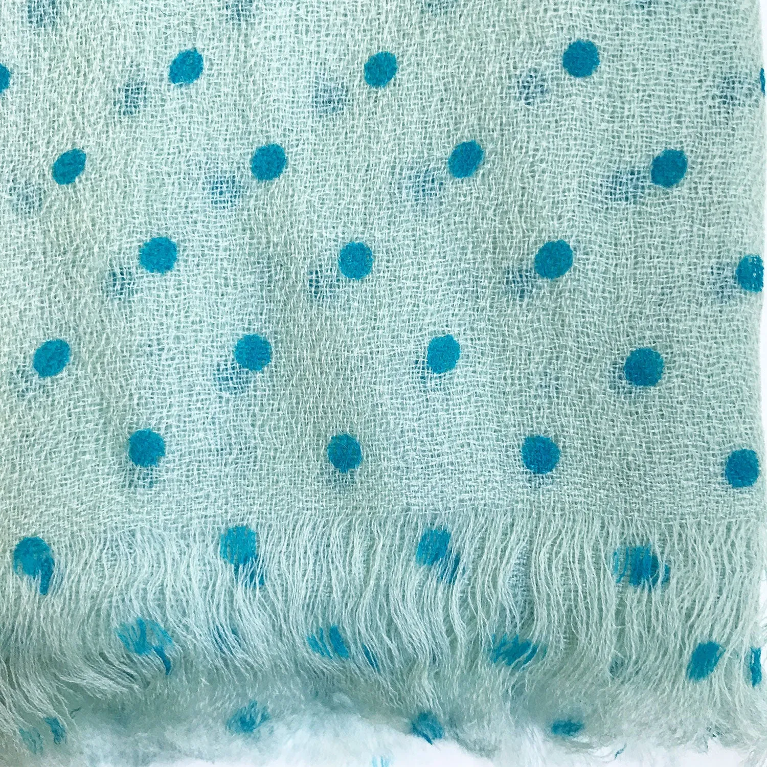 Dot Print Diamond Weave Pure Pashmina Shawl Mint