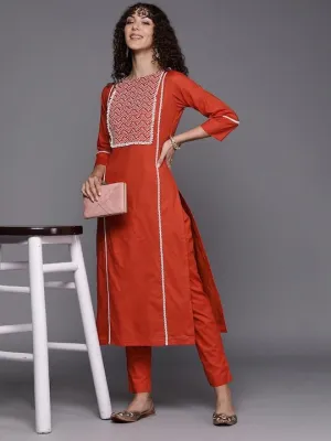 Embroidered Thread Work Kurta with Trousers