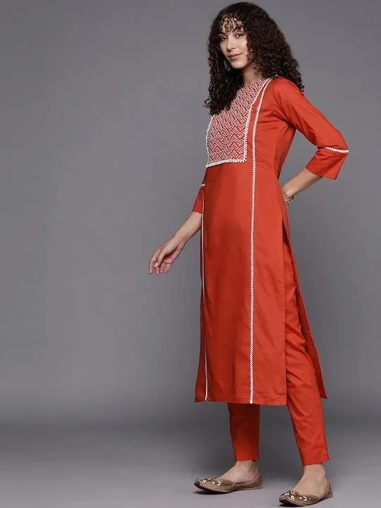 Embroidered Thread Work Kurta with Trousers