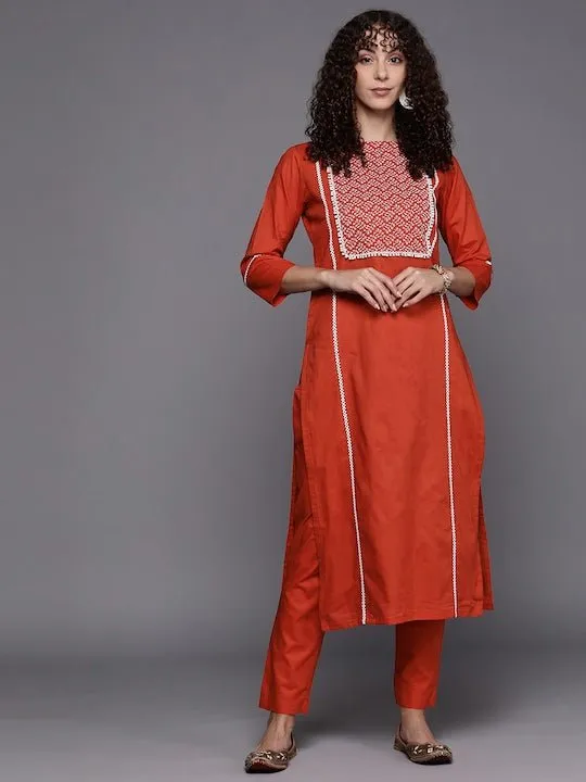 Embroidered Thread Work Kurta with Trousers