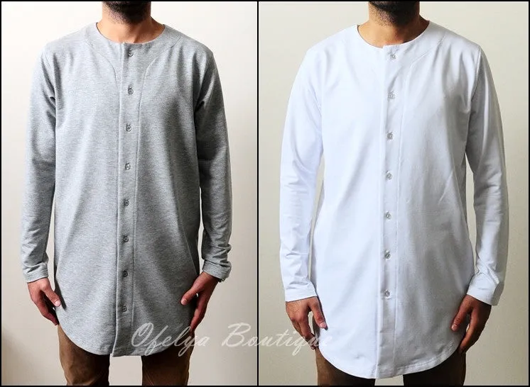 Essential Baseball Round Neck Front Button Jersey Shirt Long Tshirt