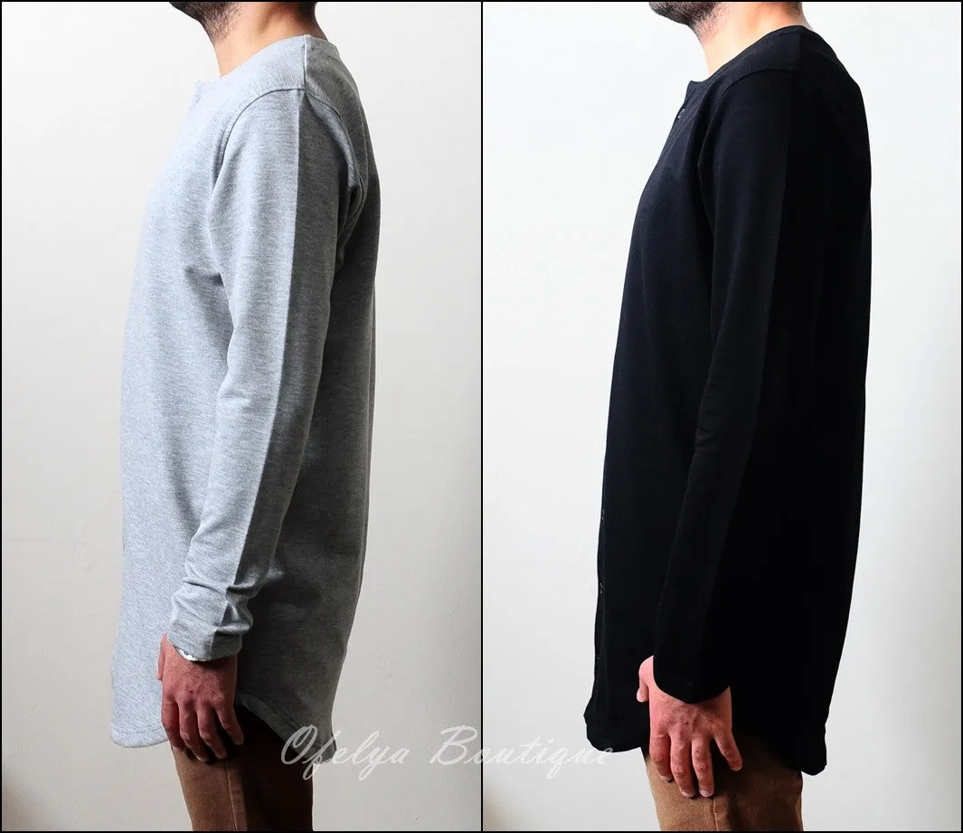 Essential Baseball Round Neck Front Button Jersey Shirt Long Tshirt