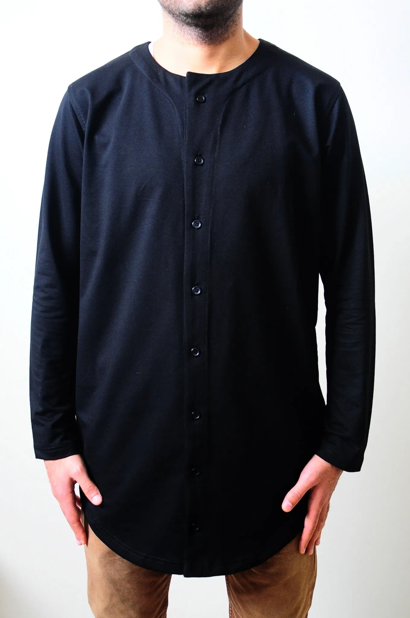 Essential Baseball Round Neck Front Button Jersey Shirt Long Tshirt