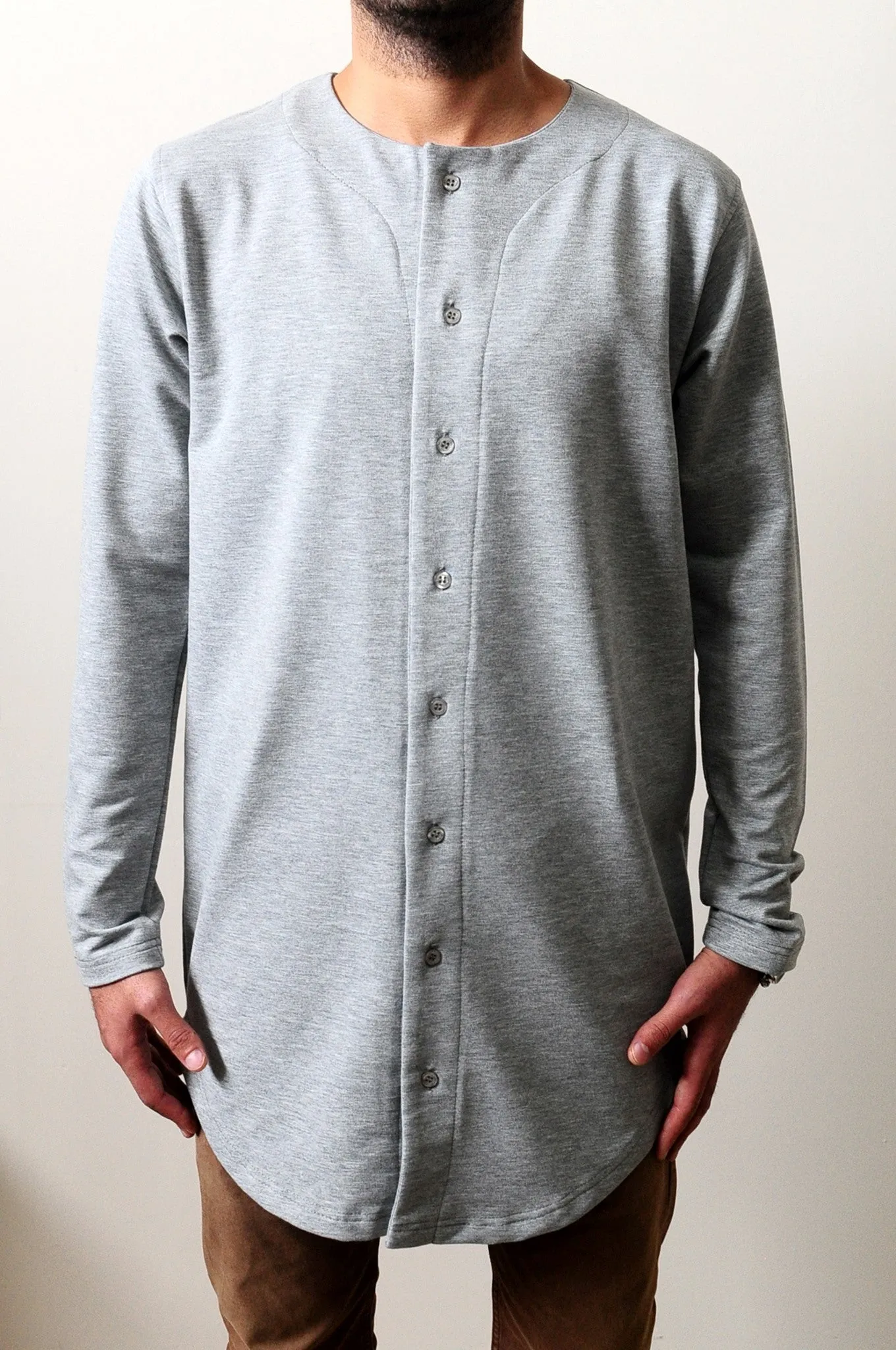 Essential Baseball Round Neck Front Button Jersey Shirt Long Tshirt