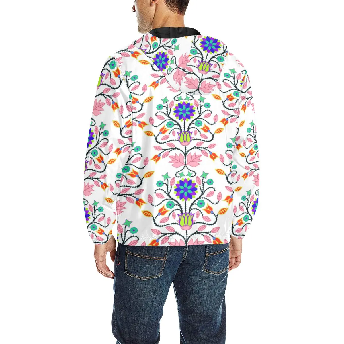 Floral Beadwork Four Clans White Unisex Quilted Coat