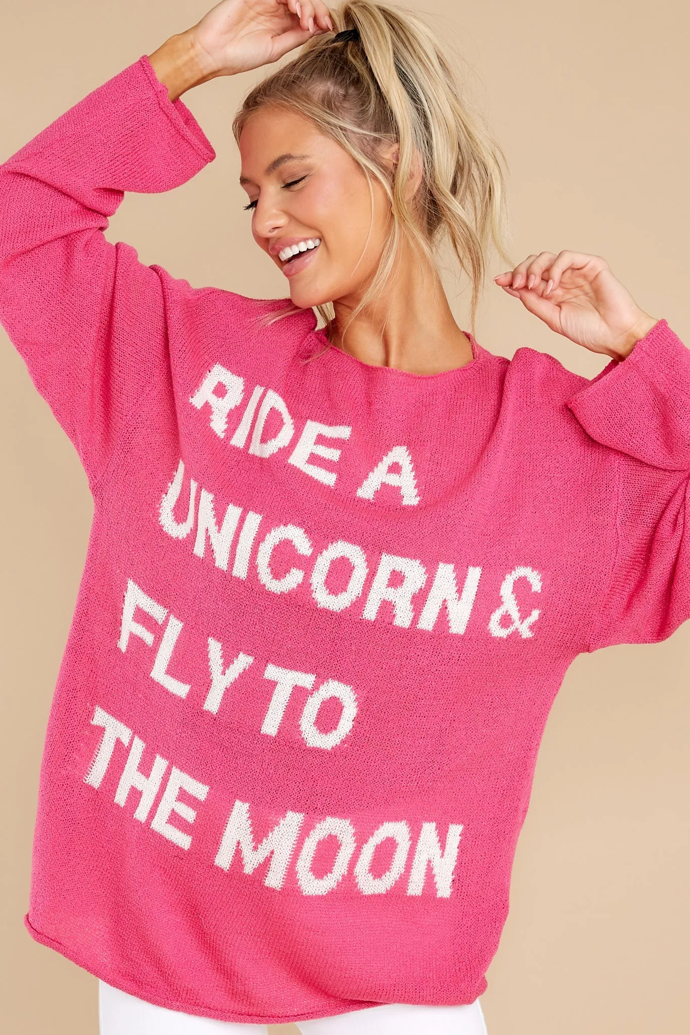 Fly To The Moon Hot Pink Sweater