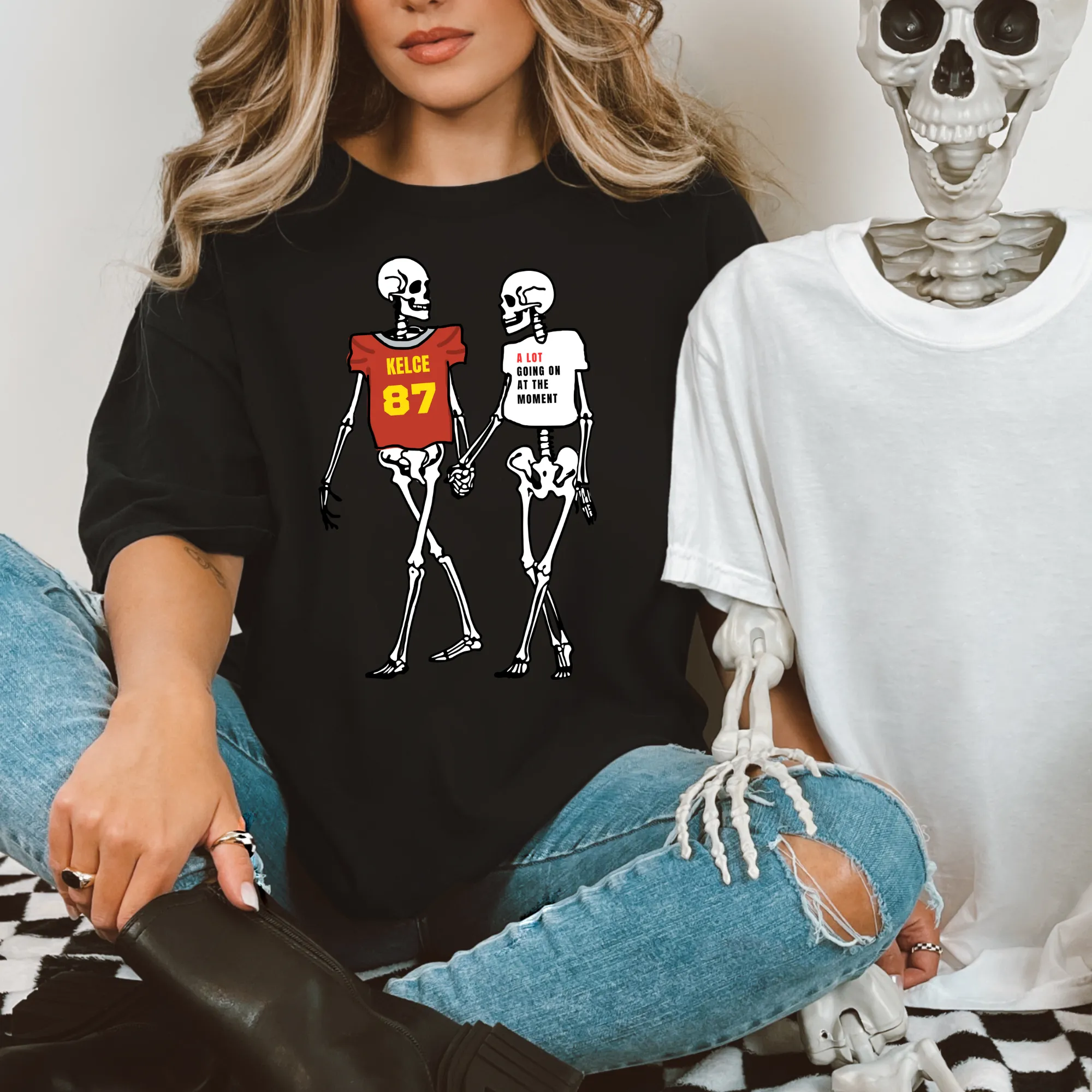 Football Couple Skeleton Halloween Shirt for Women