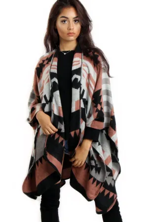 Geometric Print Blanket Cape