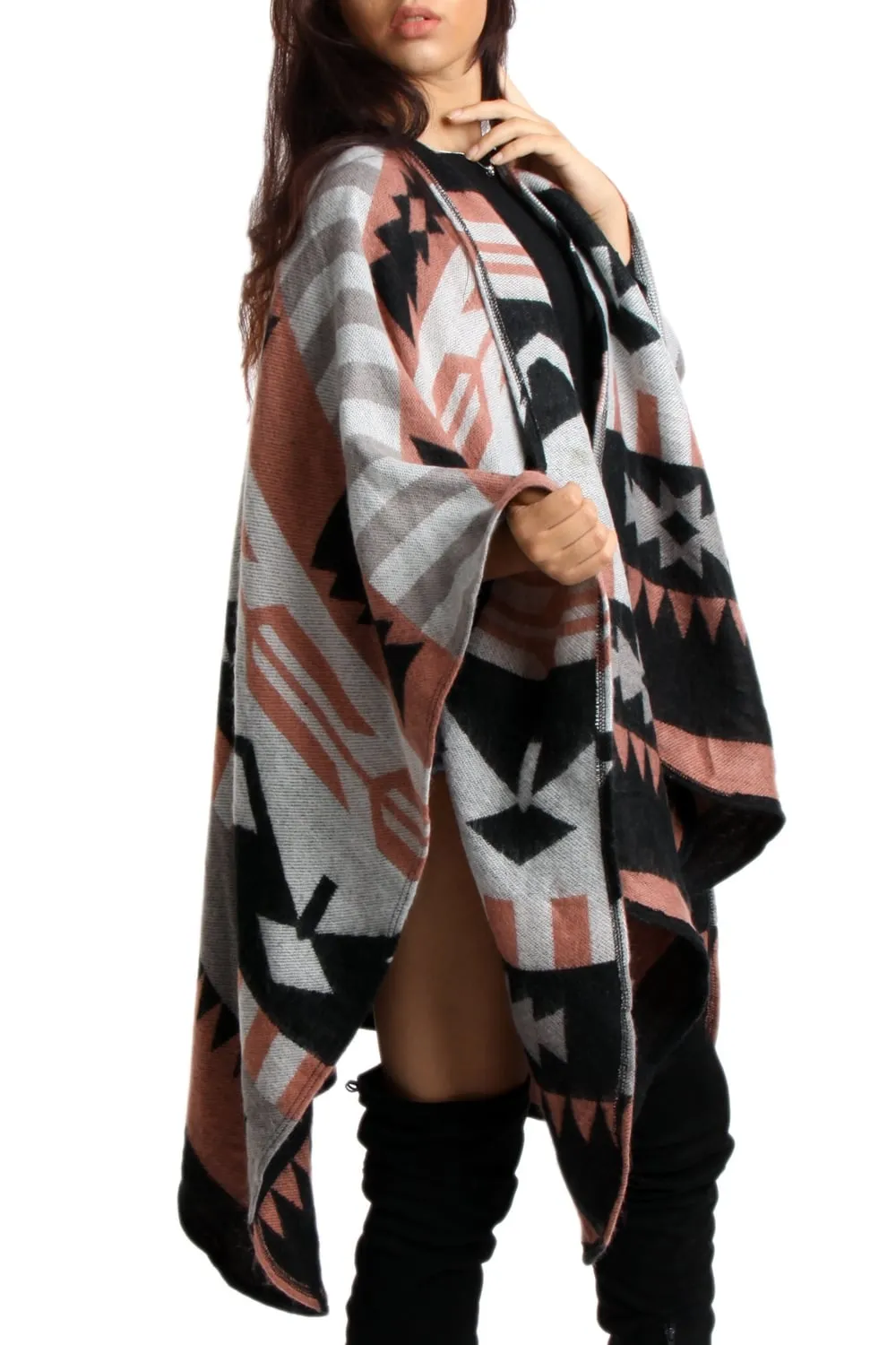 Geometric Print Blanket Cape