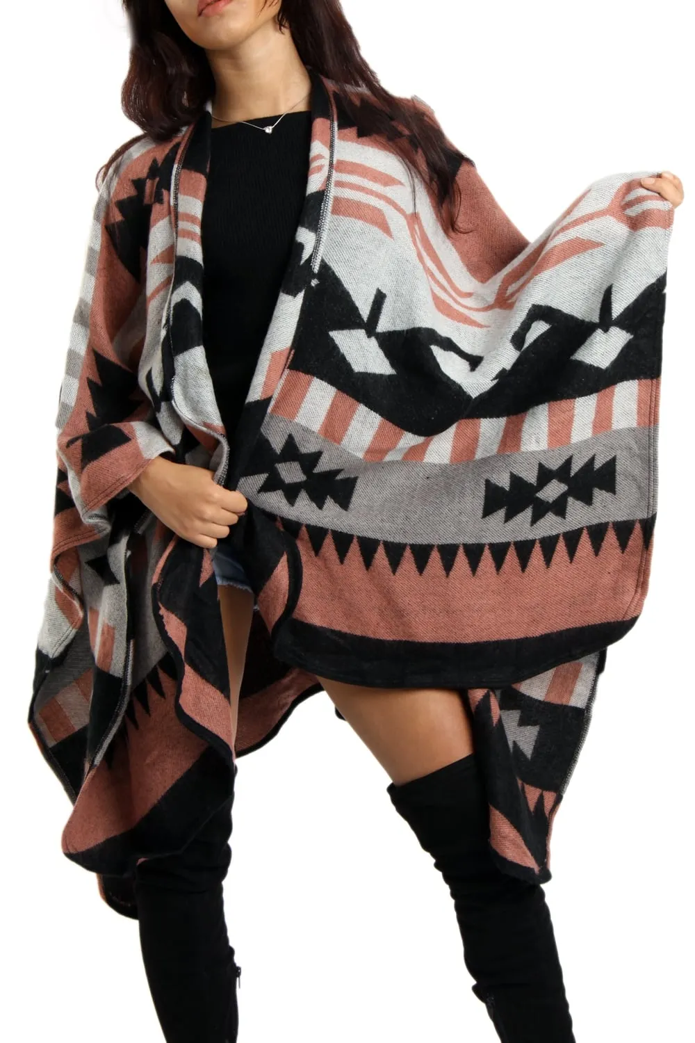 Geometric Print Blanket Cape