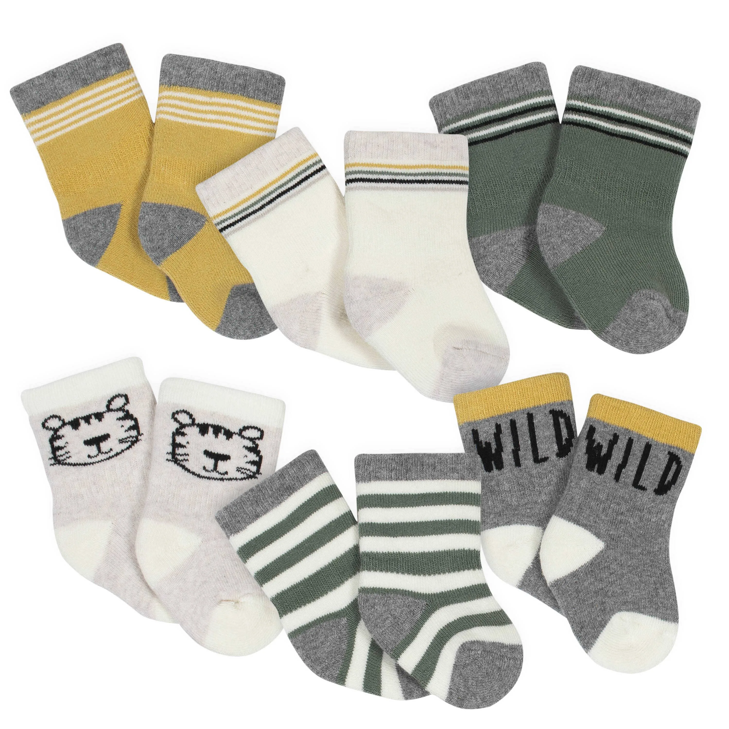 Gerber® 6-Pack Baby Boys Tiger Wiggle-Proof® Crew Socks