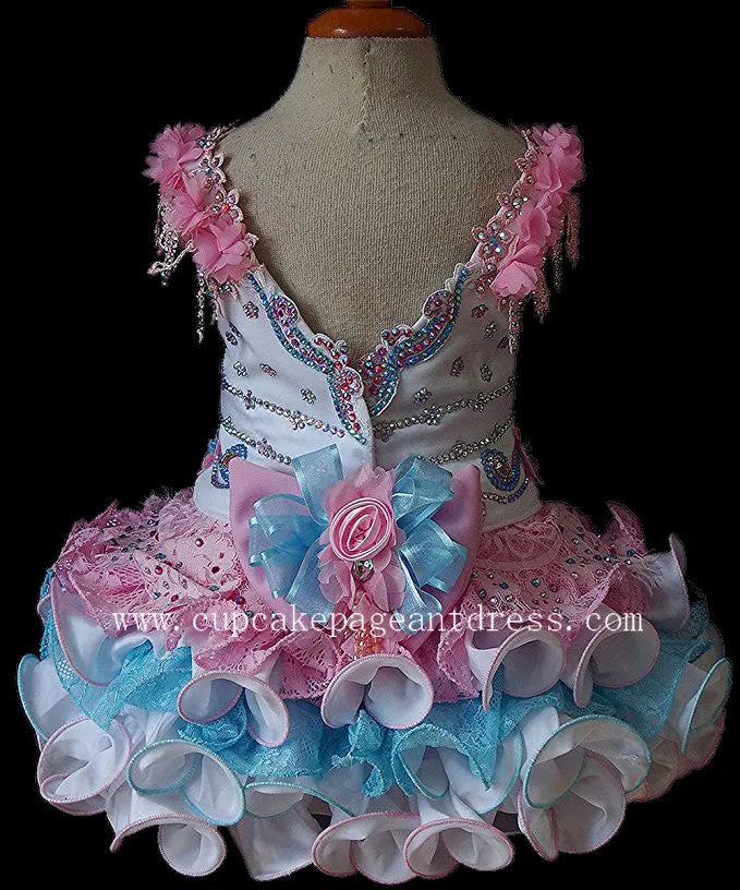 Glitz Beaded Bodice Little Princess Natural Cupcake Pageant Dress