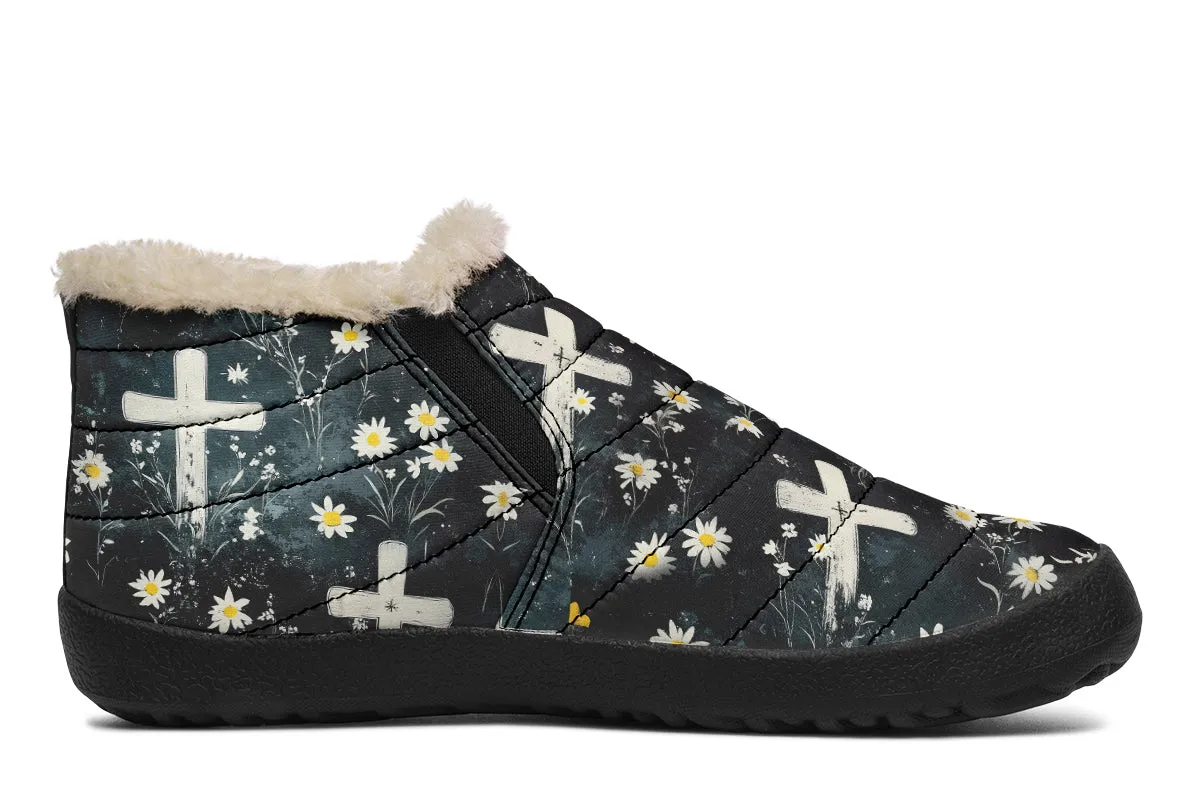 Graveyard Bloom Winter Sneakers - Warm & Easy Slip-On Shoes Lined with Vegan Wool with Anti-Slip Soles