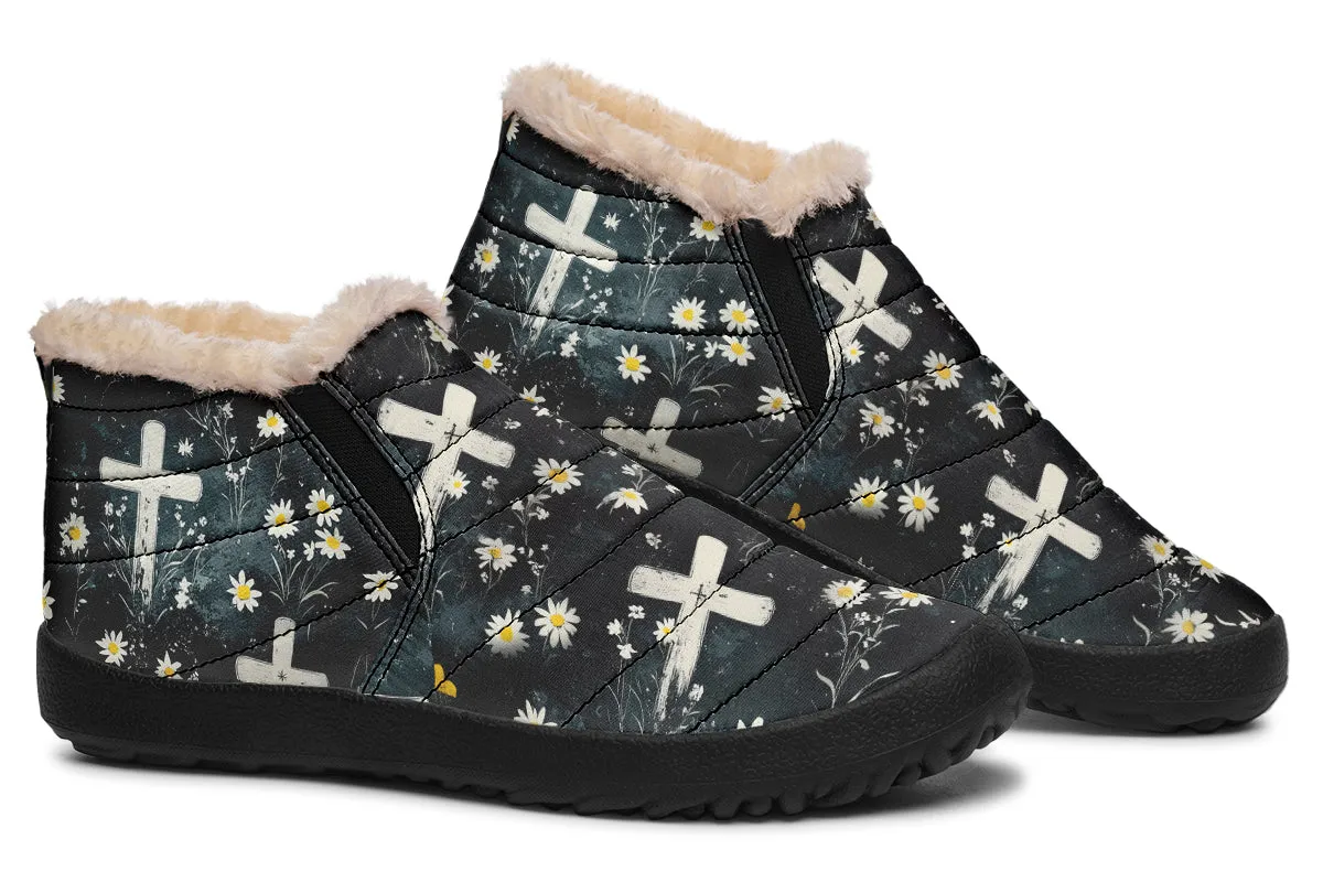 Graveyard Bloom Winter Sneakers - Warm & Easy Slip-On Shoes Lined with Vegan Wool with Anti-Slip Soles