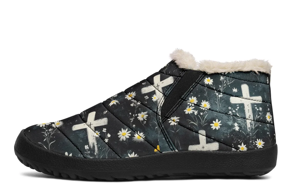 Graveyard Bloom Winter Sneakers - Warm & Easy Slip-On Shoes Lined with Vegan Wool with Anti-Slip Soles