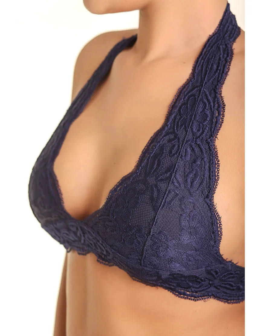 HALTER NECK DOUBLE LAYERED BRALETTE-NAVY