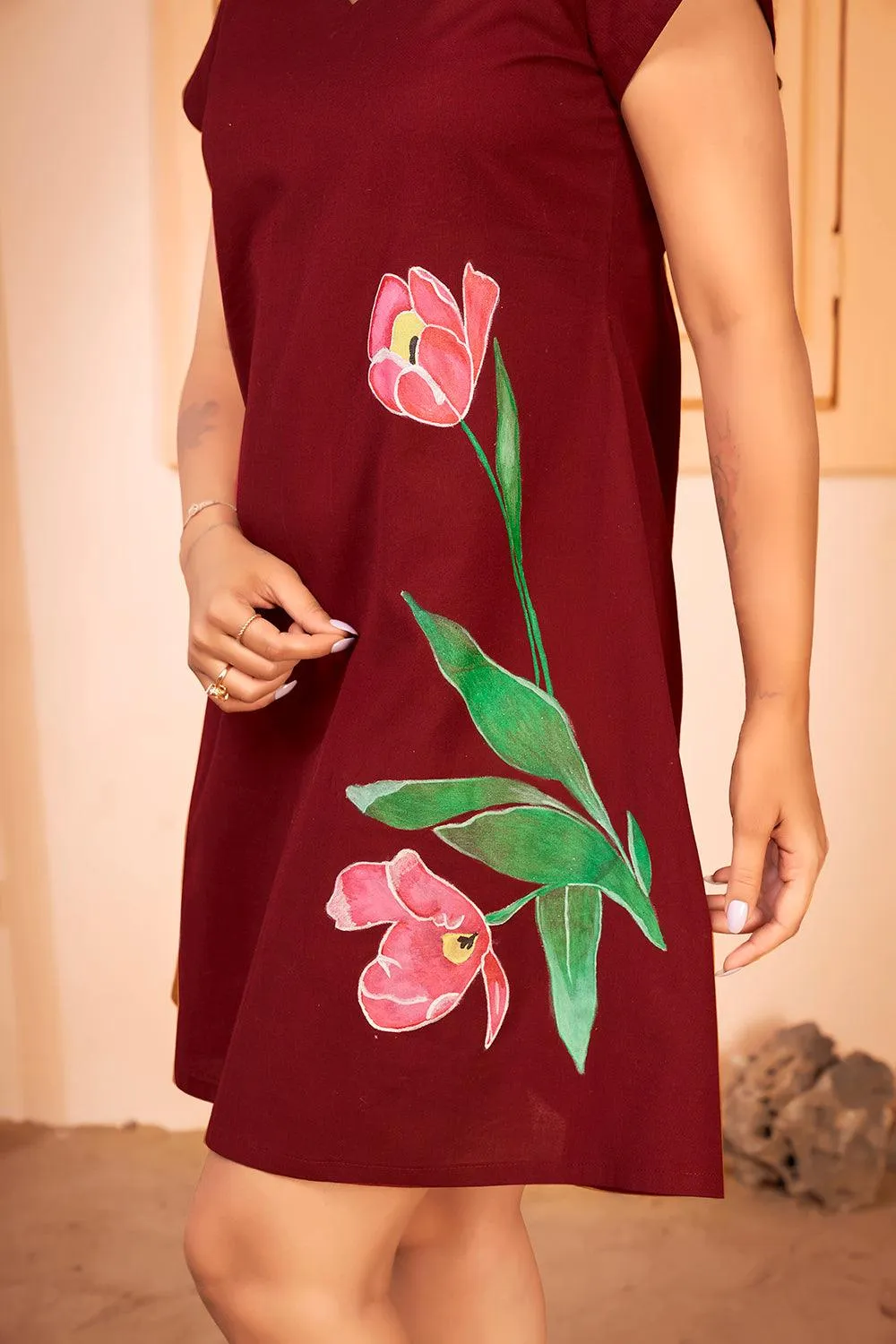 Hand Painted Floral Summer A Line Dress