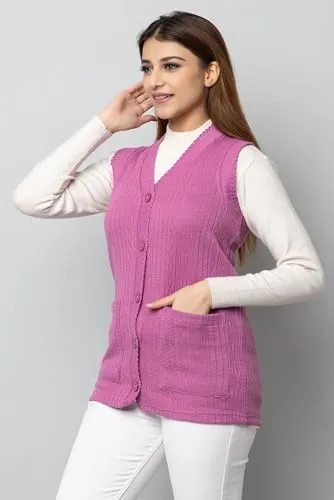 HIFZAA Sleeveless Sweater for Women with Pockets Cardigan Winter wear Sweaters for Ladies Plus Size Onion-L