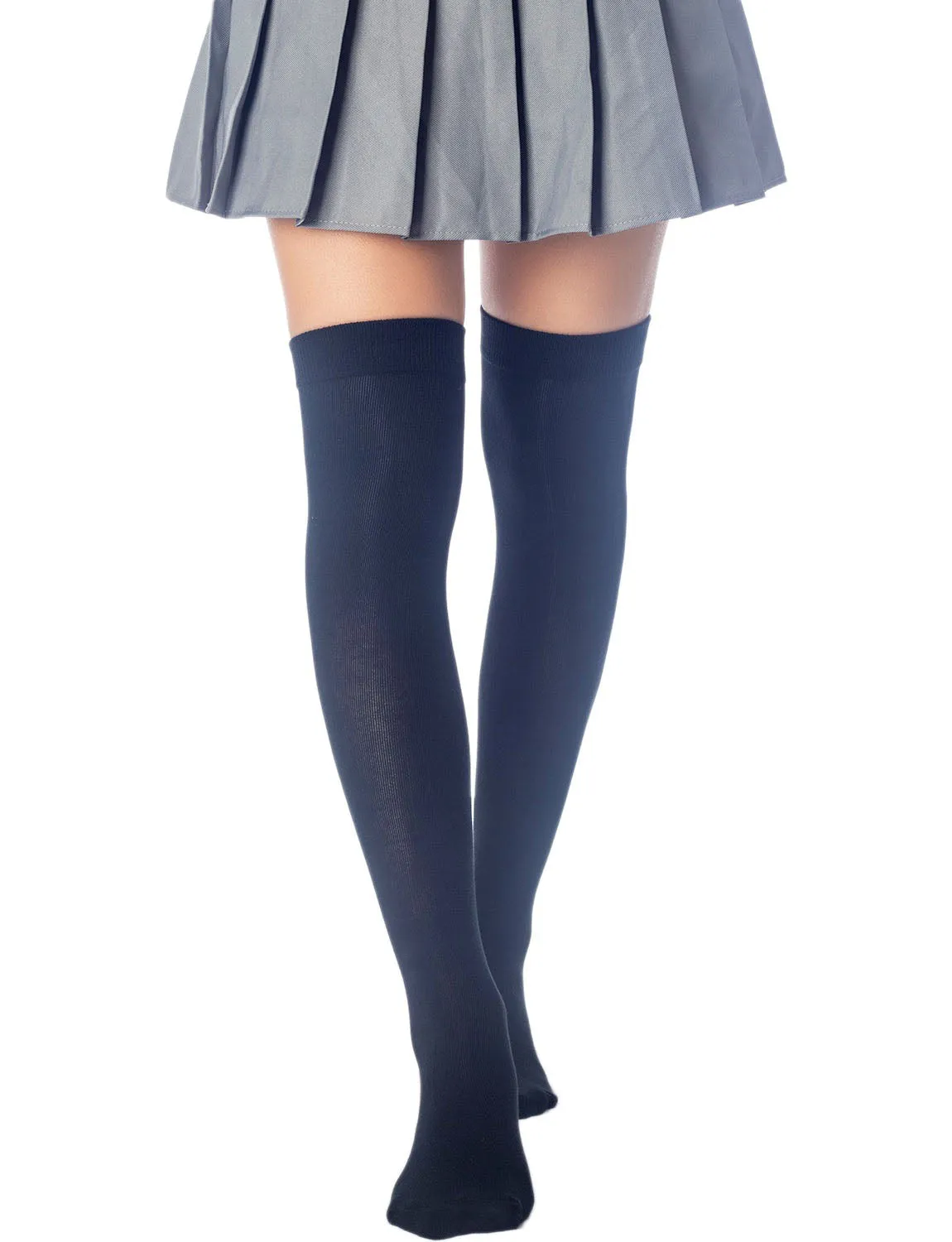 iB-iP Women's Cotton Solid Color Hold-up Thigh High Long Socks