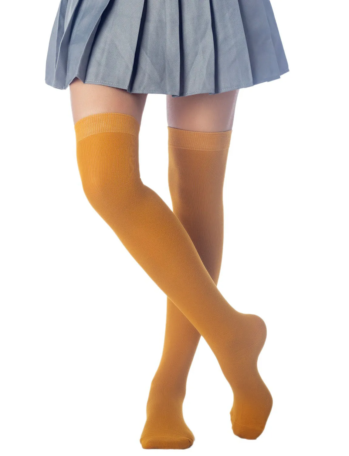 iB-iP Women's Cotton Solid Color Hold-up Thigh High Long Socks