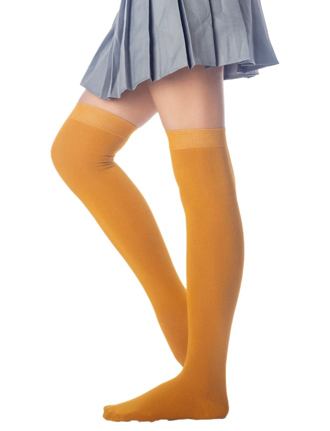 iB-iP Women's Cotton Solid Color Hold-up Thigh High Long Socks