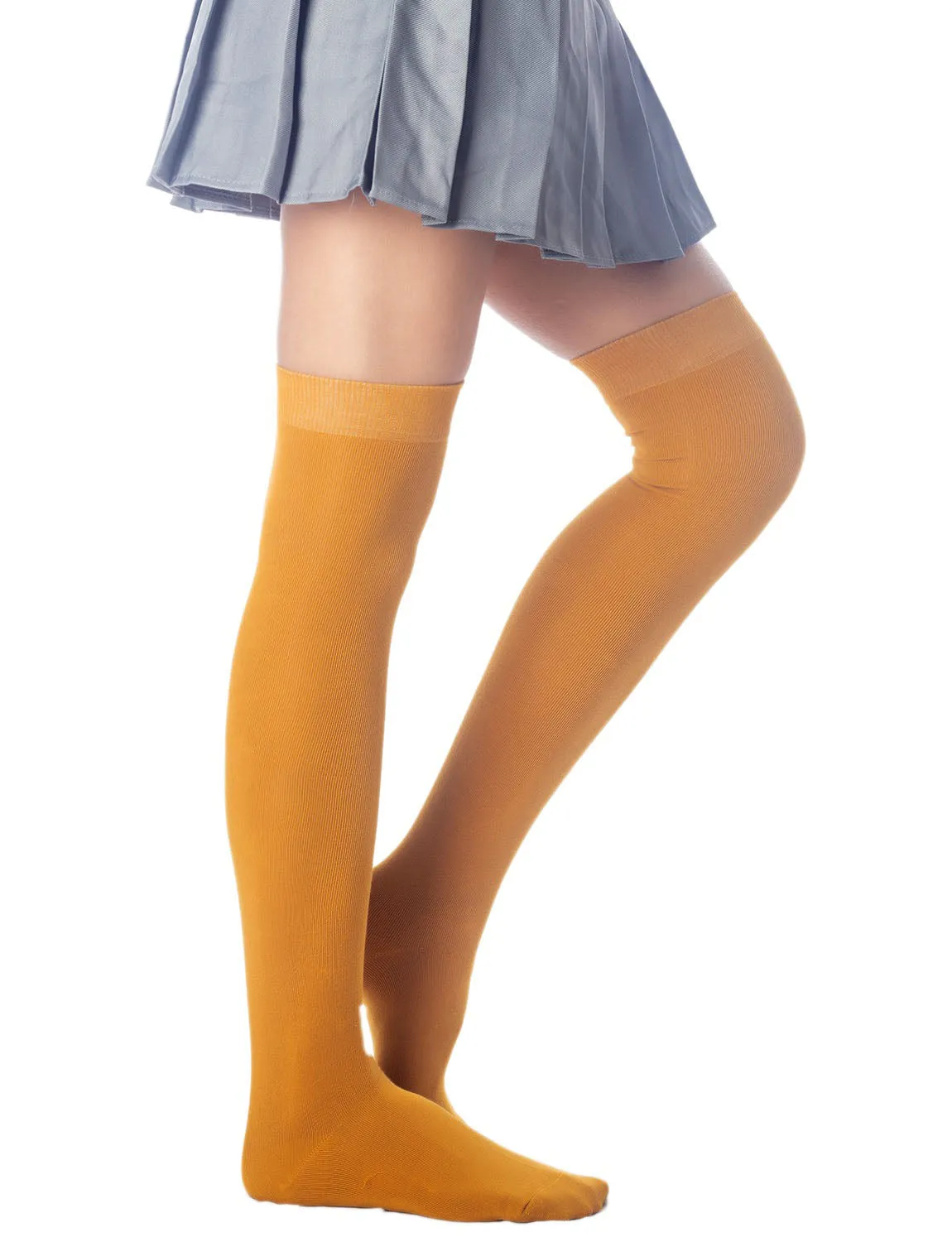 iB-iP Women's Cotton Solid Color Hold-up Thigh High Long Socks