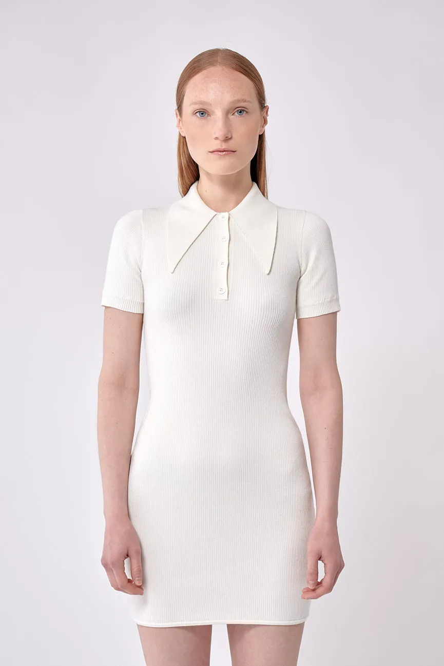 Ice Water White Peachskin Rib Mini Polo Dress