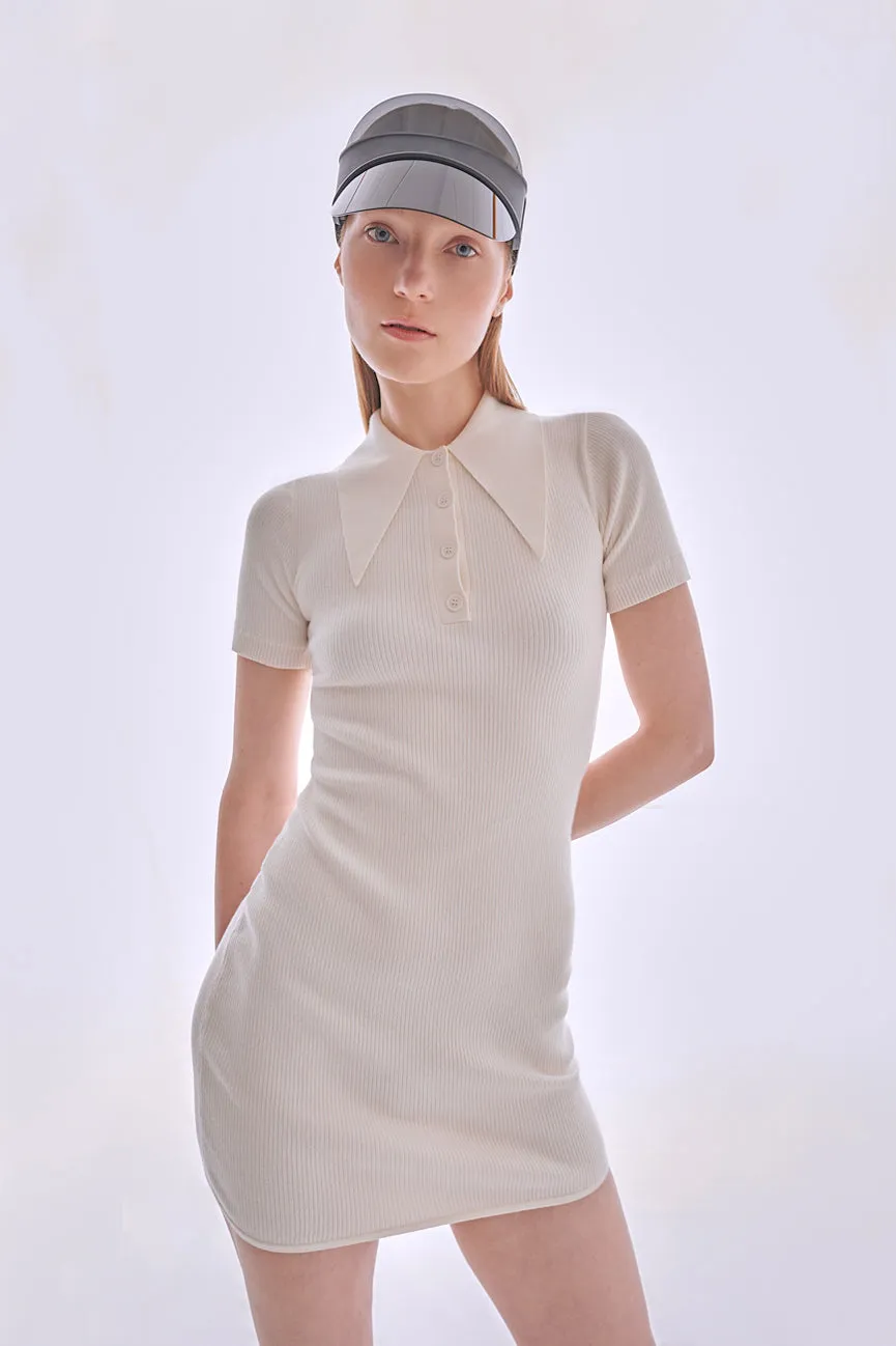 Ice Water White Peachskin Rib Mini Polo Dress