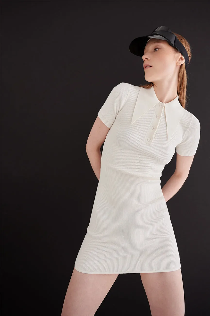 Ice Water White Peachskin Rib Mini Polo Dress