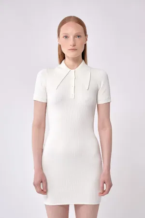 Ice Water White Peachskin Rib Mini Polo Dress