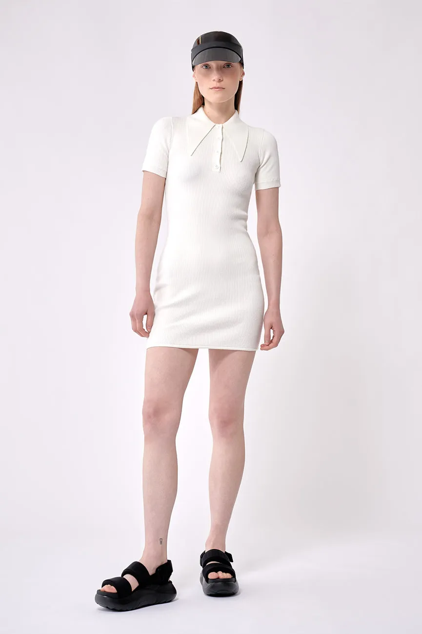 Ice Water White Peachskin Rib Mini Polo Dress