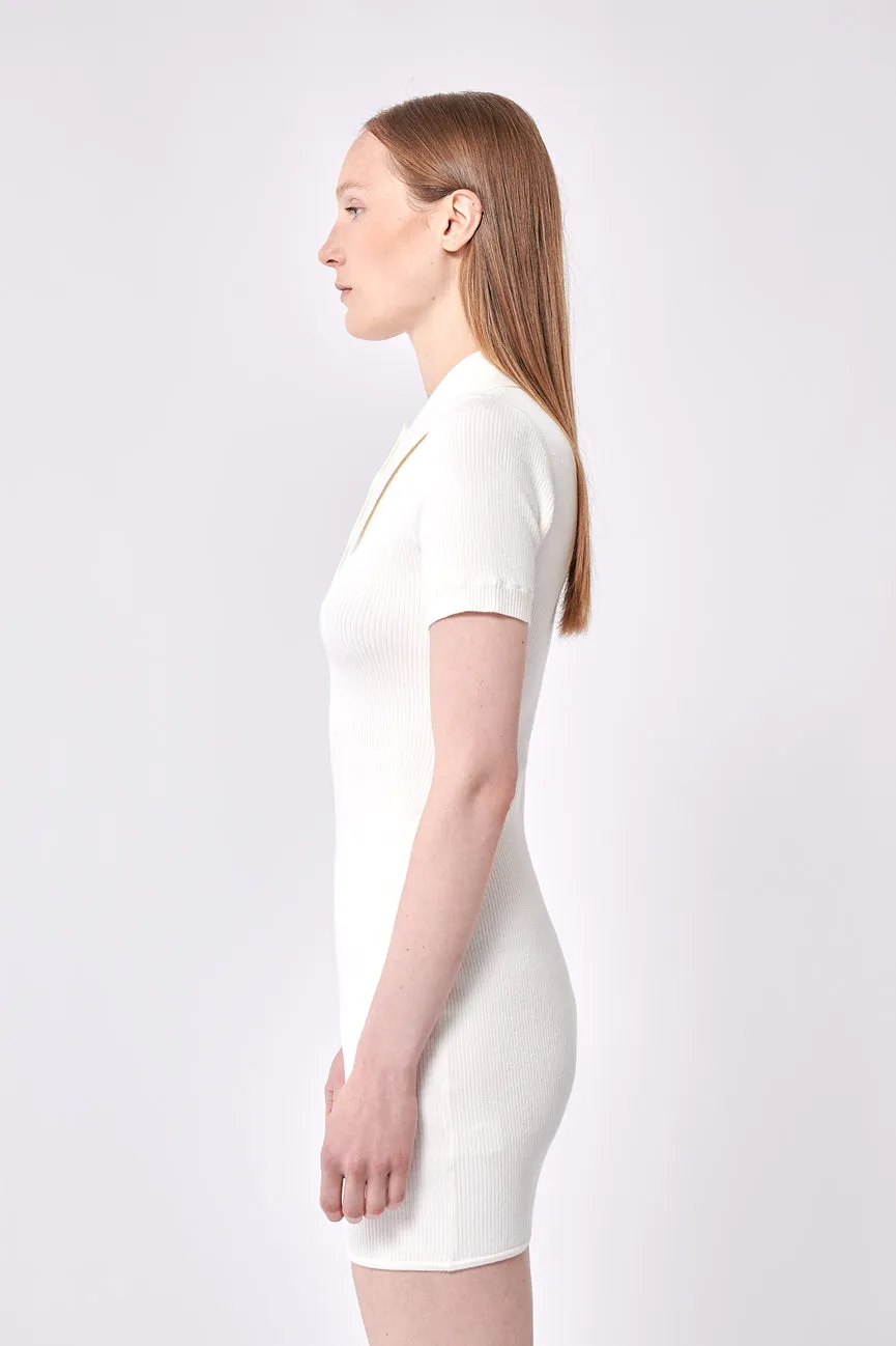 Ice Water White Peachskin Rib Mini Polo Dress