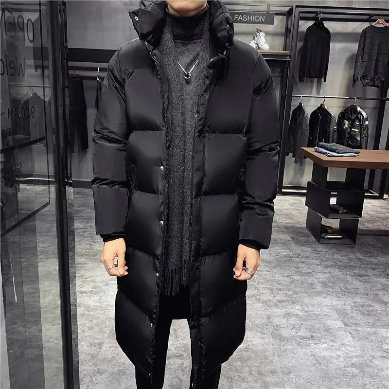 Ilooove - Men's Winter Long Down Cotton Jacket 2023 Korean Style Casual Loose Thick Plus Size Parka Coat Warm Overcoat