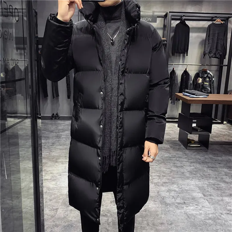 Ilooove - Men's Winter Long Down Cotton Jacket 2023 Korean Style Casual Loose Thick Plus Size Parka Coat Warm Overcoat