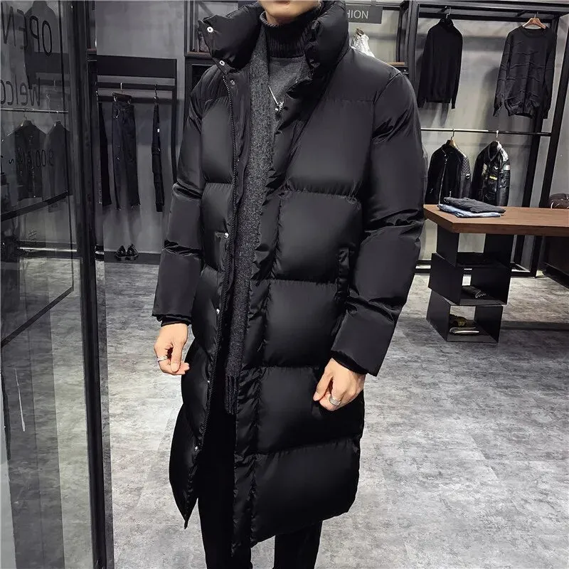 Ilooove - Men's Winter Long Down Cotton Jacket 2023 Korean Style Casual Loose Thick Plus Size Parka Coat Warm Overcoat