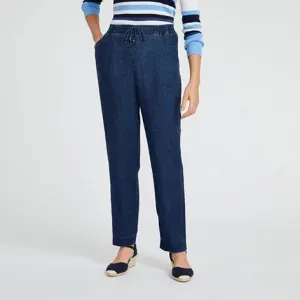 Indigo Linen Slim Leg Pull-on Pant