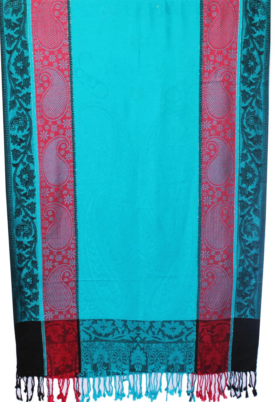 Jamawar Scarf Womens Viscose Wrap India Clothing (Blue, 80 x 28 inches)