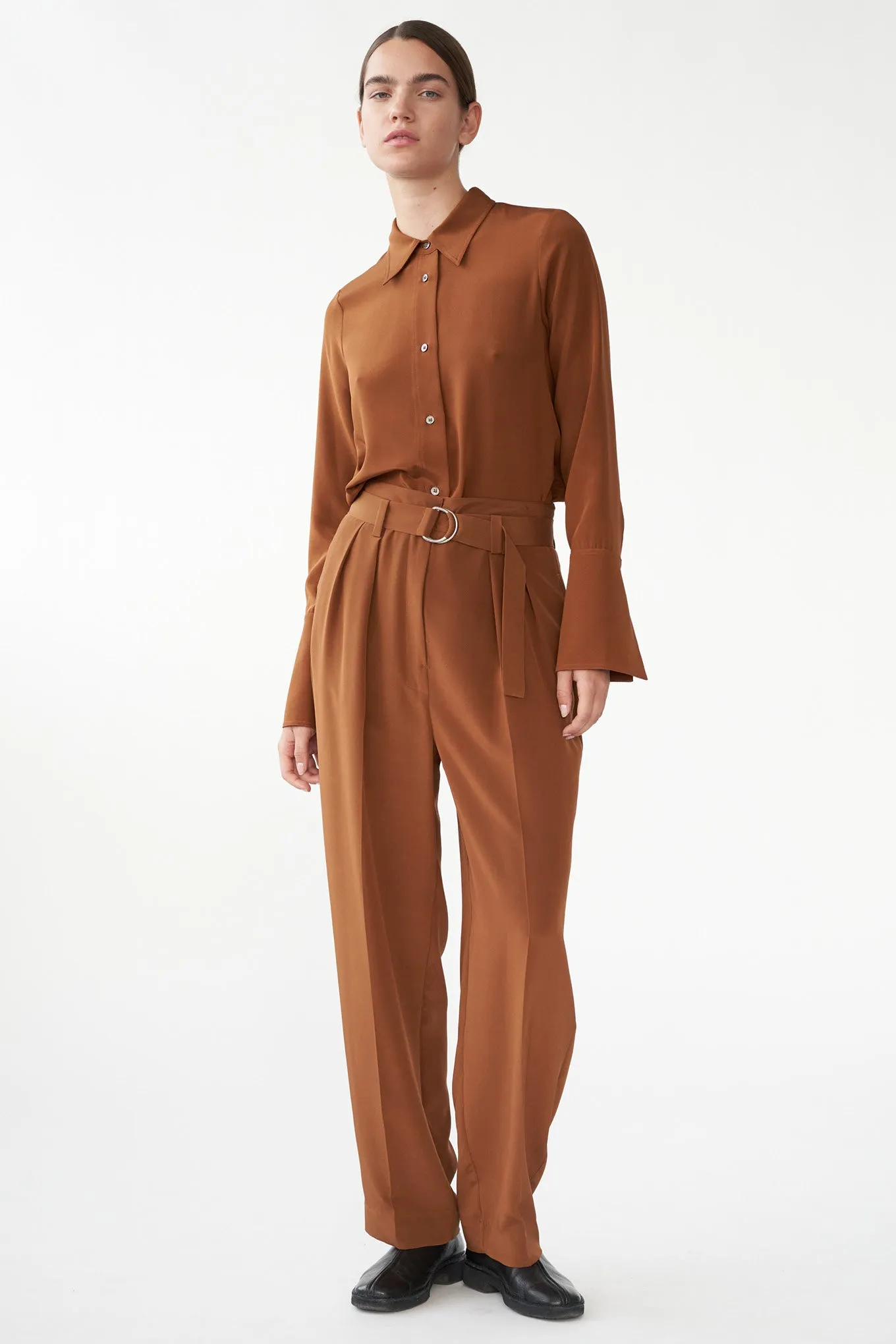 JOSEPH PANTS - SUEDE BROWN - SILK/SPANDEX