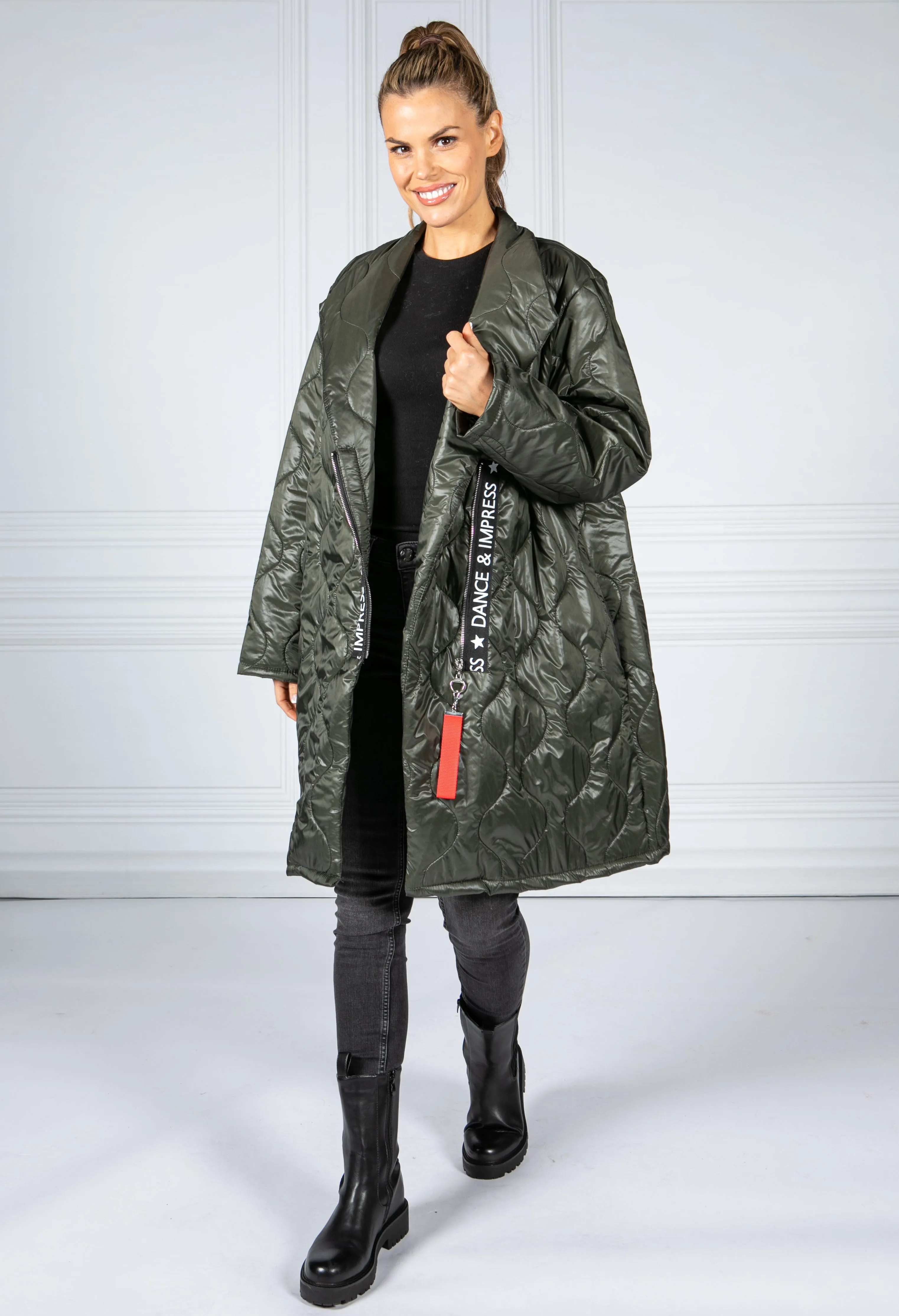 Khaki Quilted Coat with Toggle