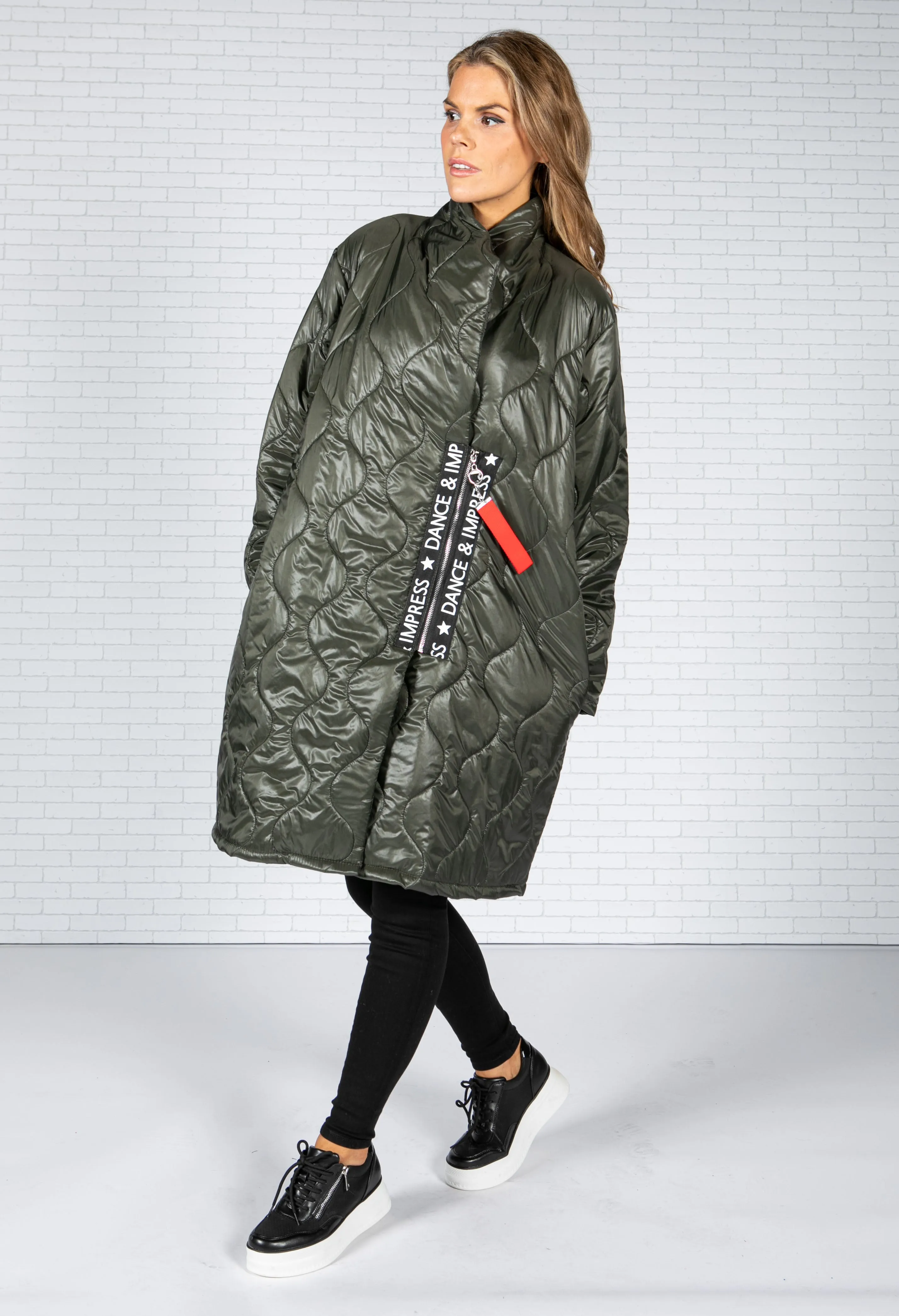 Khaki Quilted Coat with Toggle