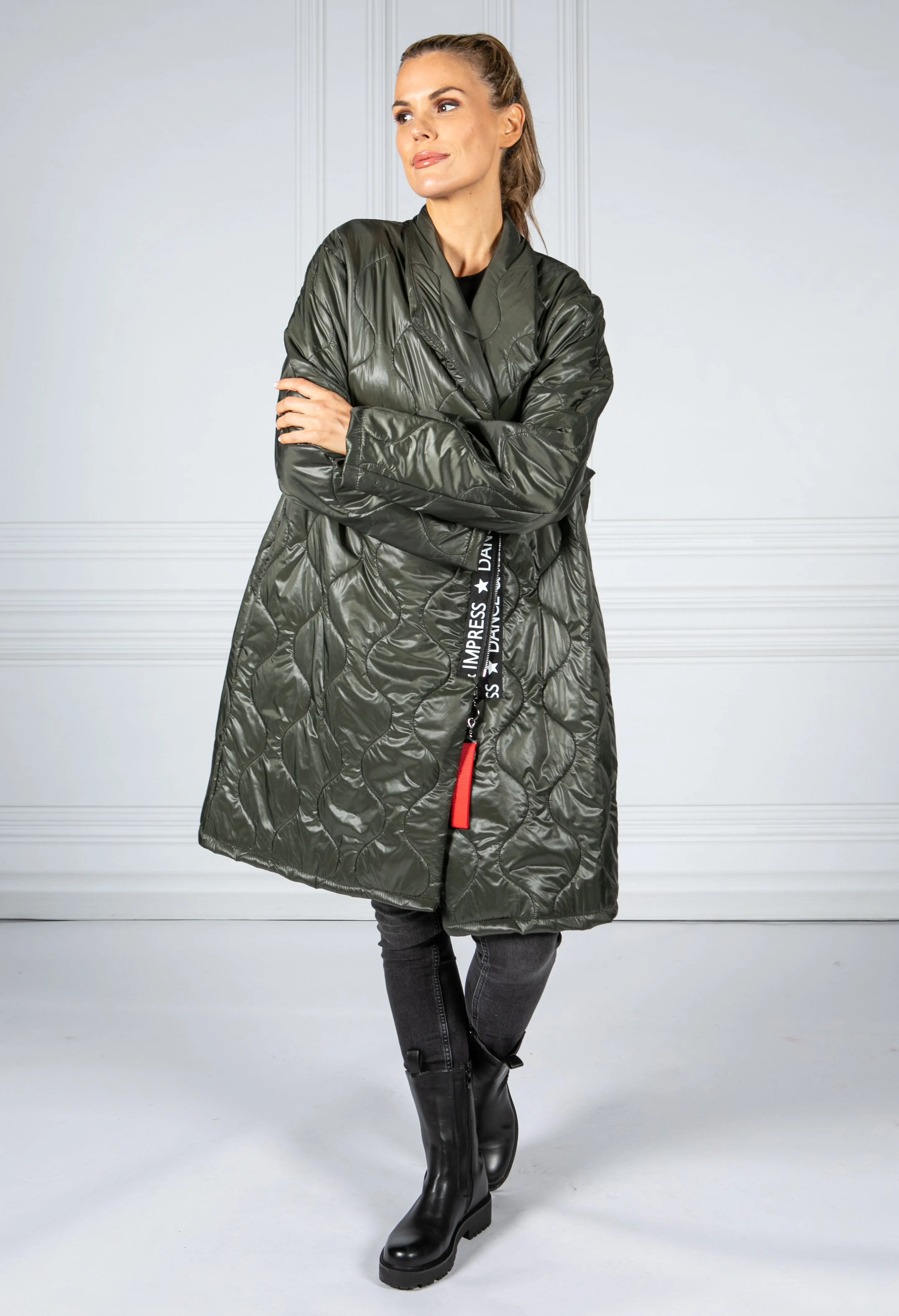 Khaki Quilted Coat with Toggle