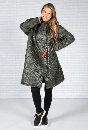 Khaki Quilted Coat with Toggle