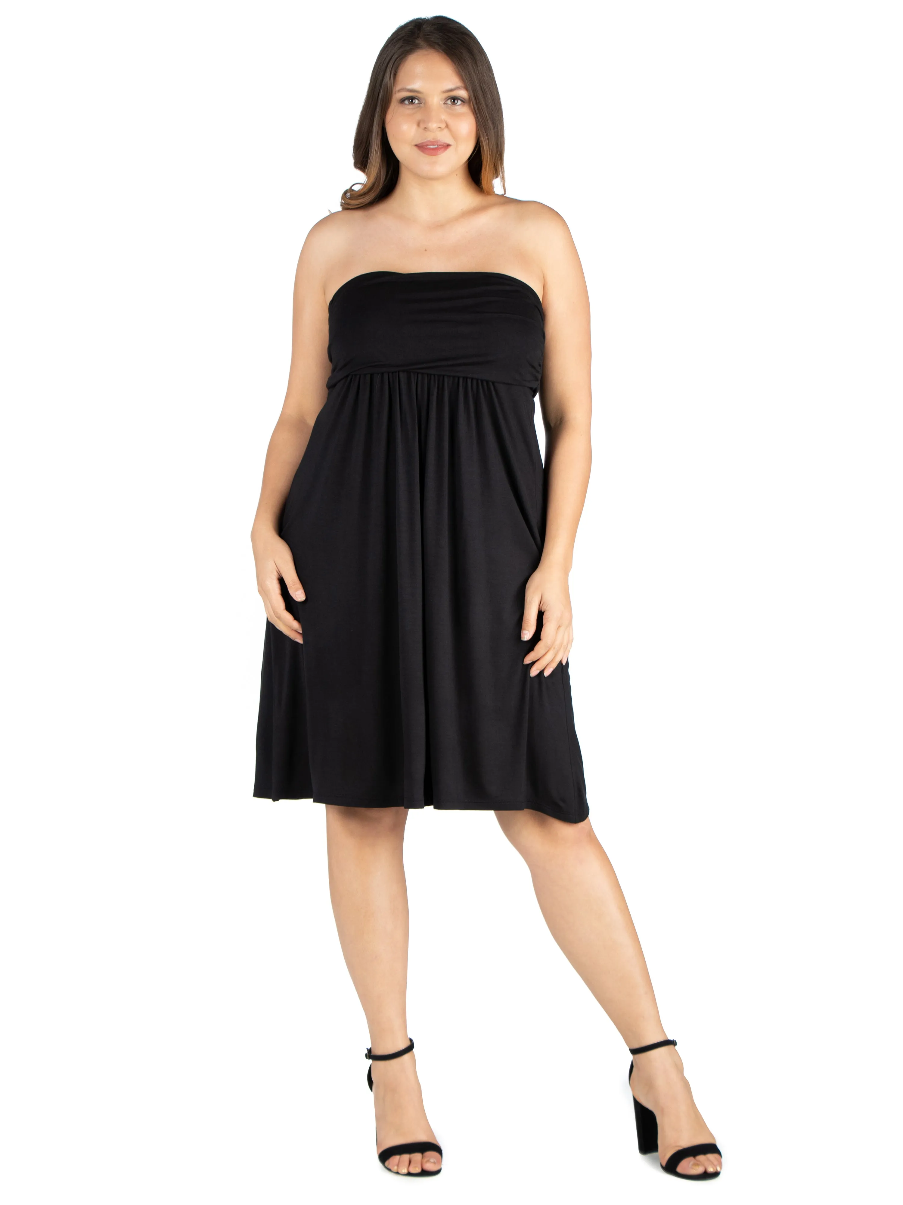 Knee Length Plus Size Strapless Mini Dress