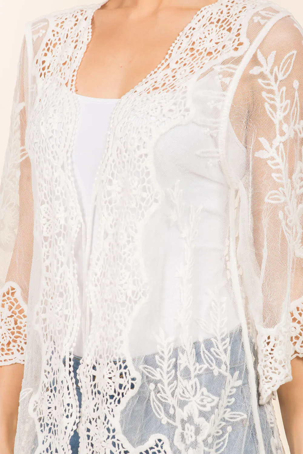 KP-4141 lace and crochet kimono