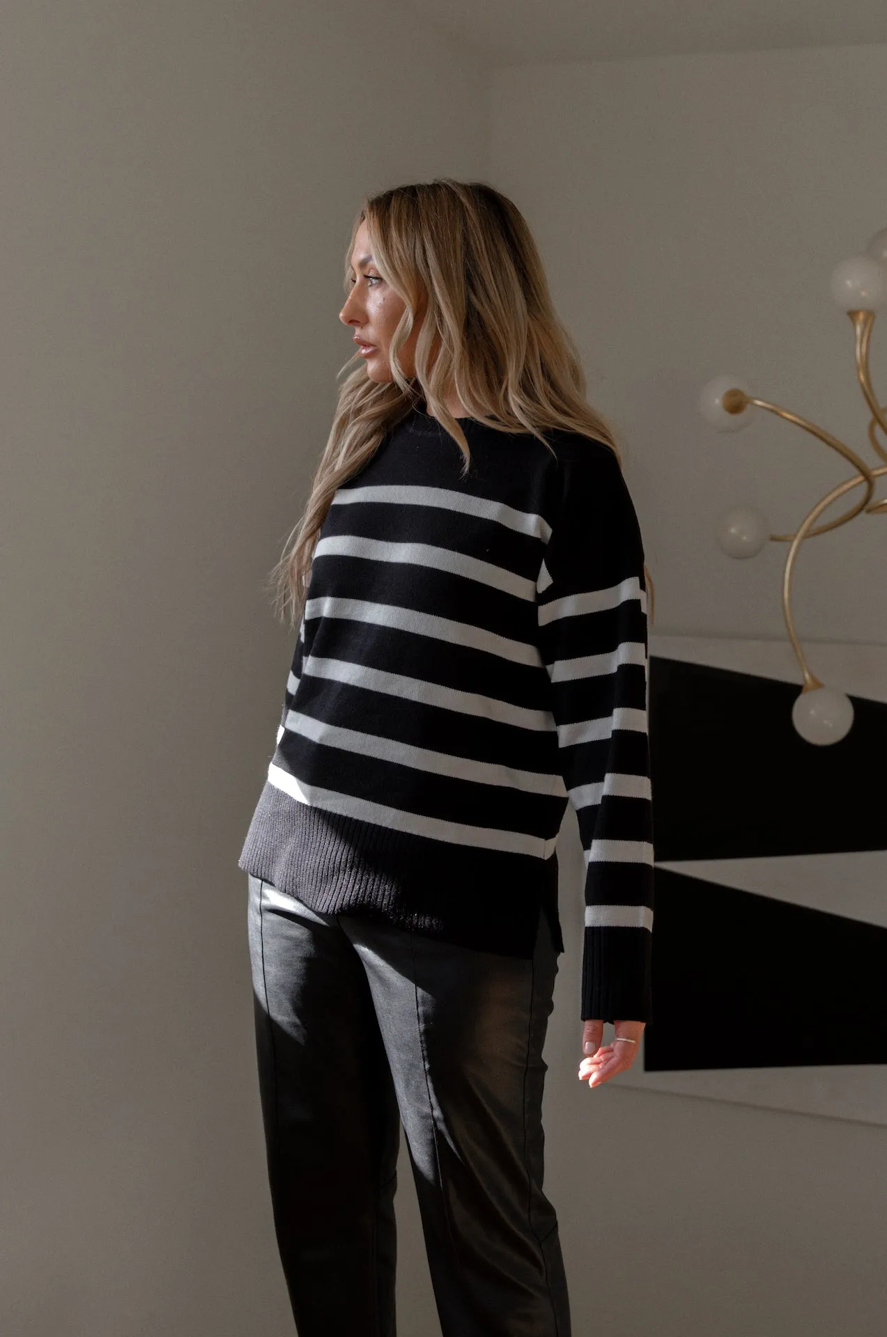 Laurene Black and White Stripe Sweater